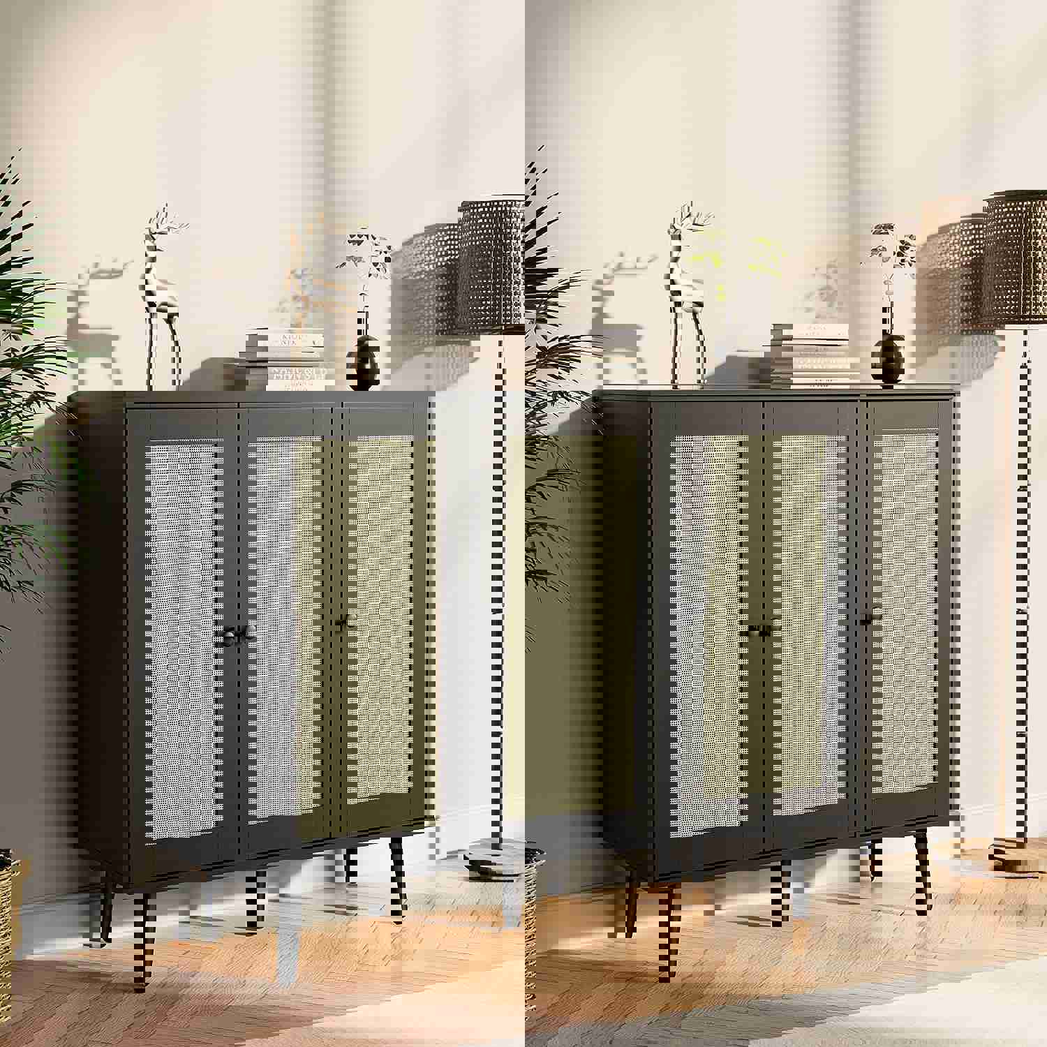 Elegant Rattan Buffet Cabinet with 3 Doors