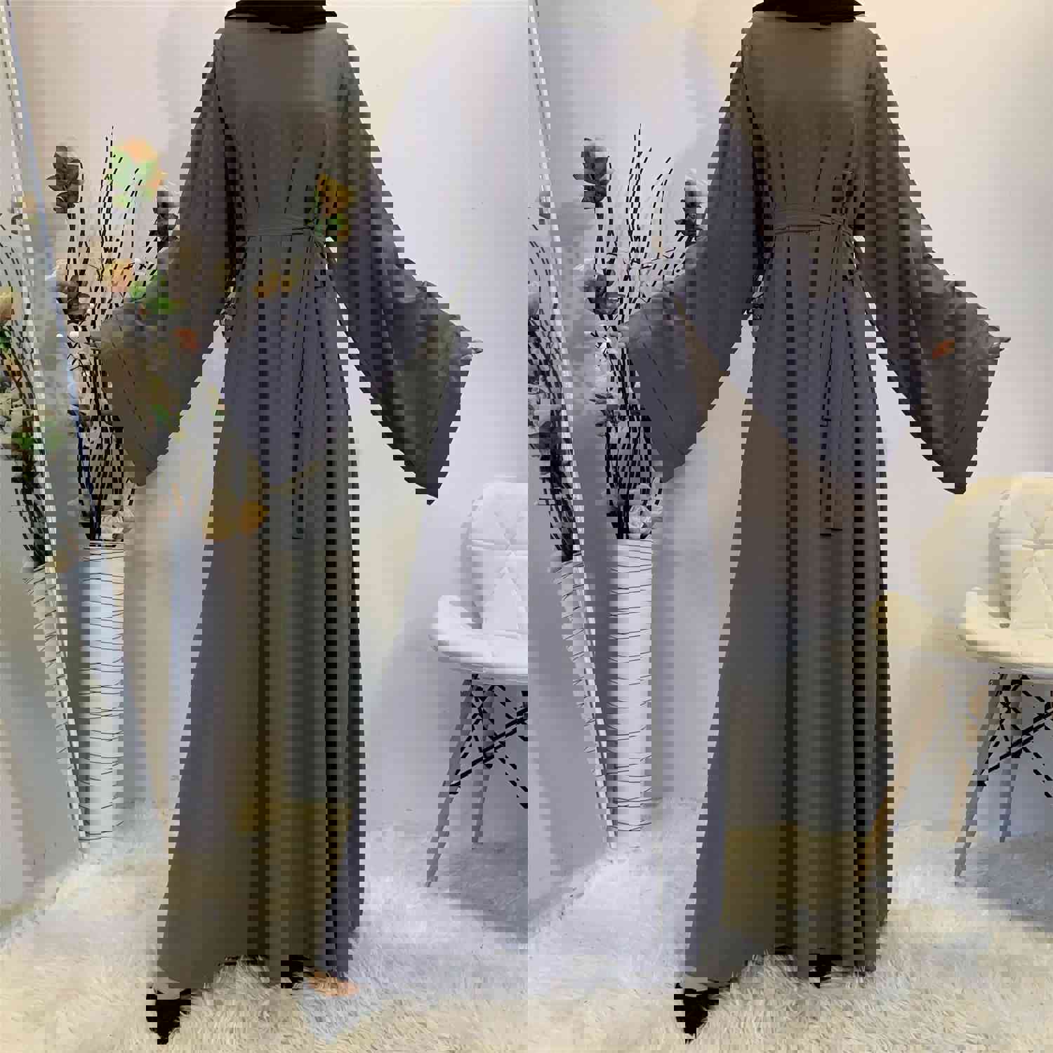 Elegant Muslim Women's Abaya with Sashes - Islamic Fashion