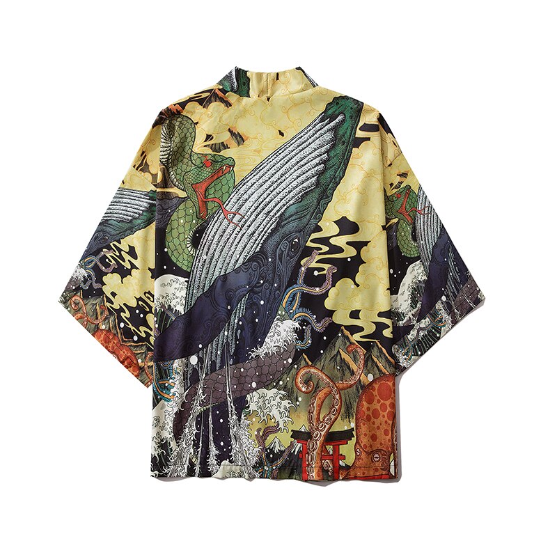 Japanese Anime Style Whale Print Kimono for Men & Women