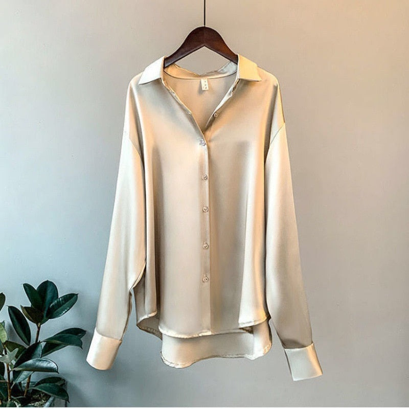 Elegant Chiffon Satin Shirt for Women - Office Lady Style