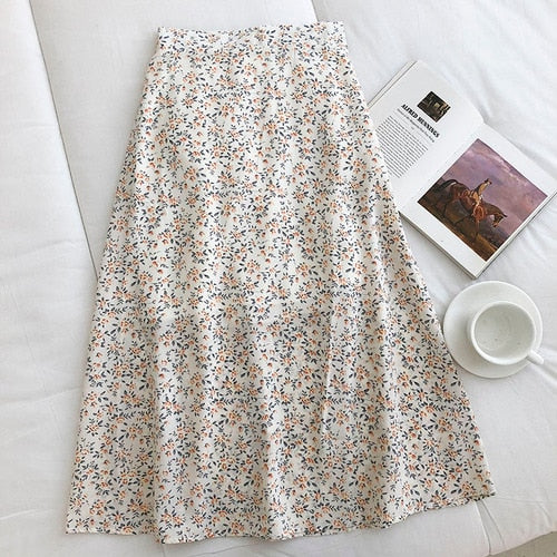 Kukombo Women's High-Waist Vintage Floral Skirt