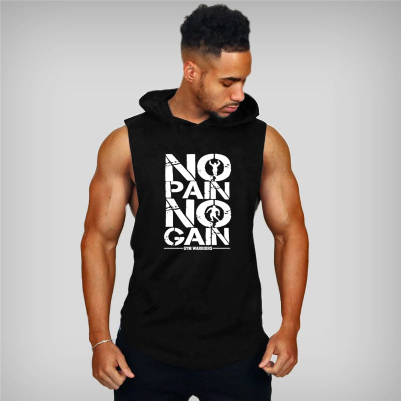 Men's Gym Hooded Tank Top, Cotton Sleeveless Vest for Fitness & Sports