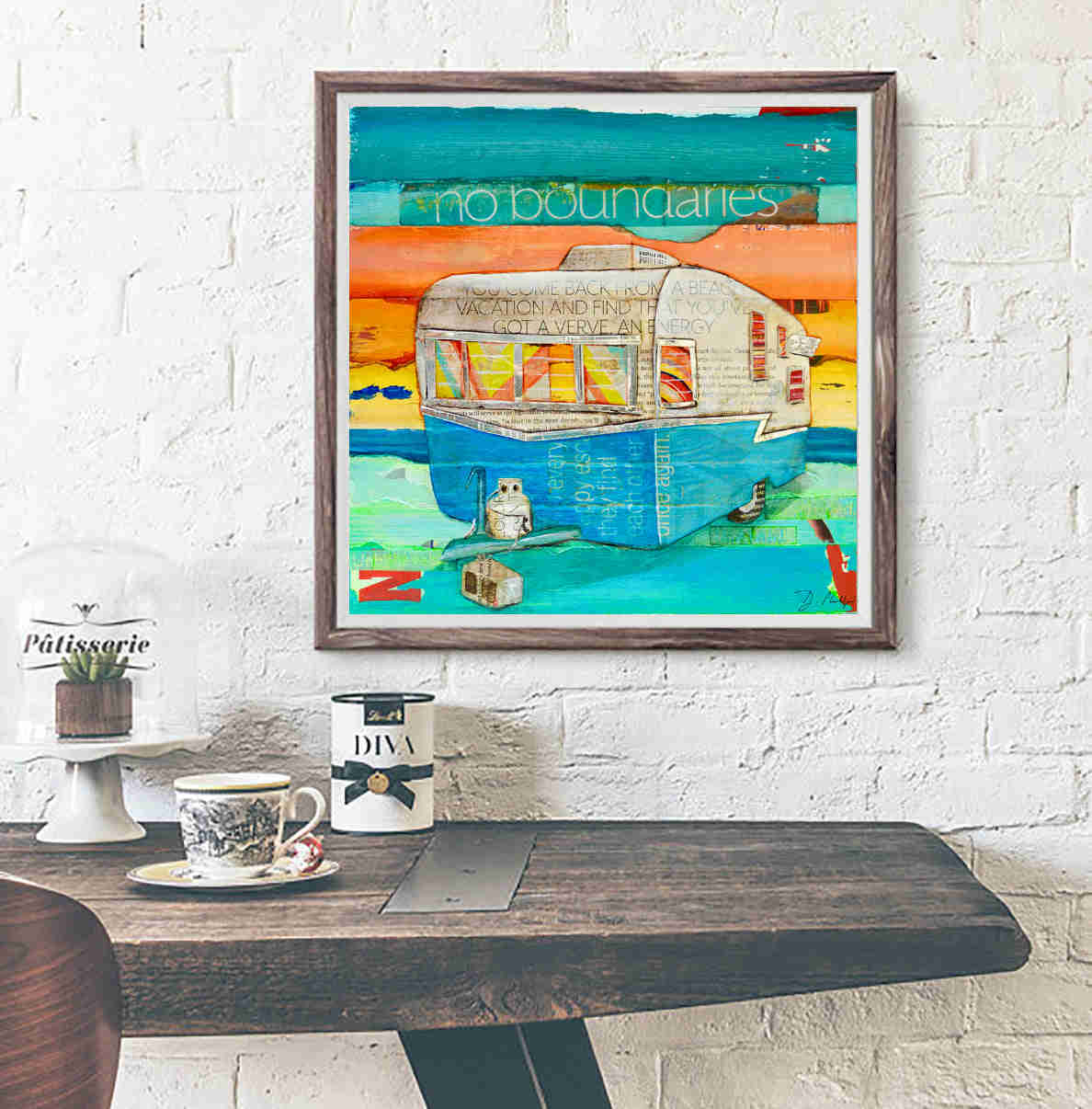 Coastal Nautical Camper RV Square Art Print Set by Danny Phillips