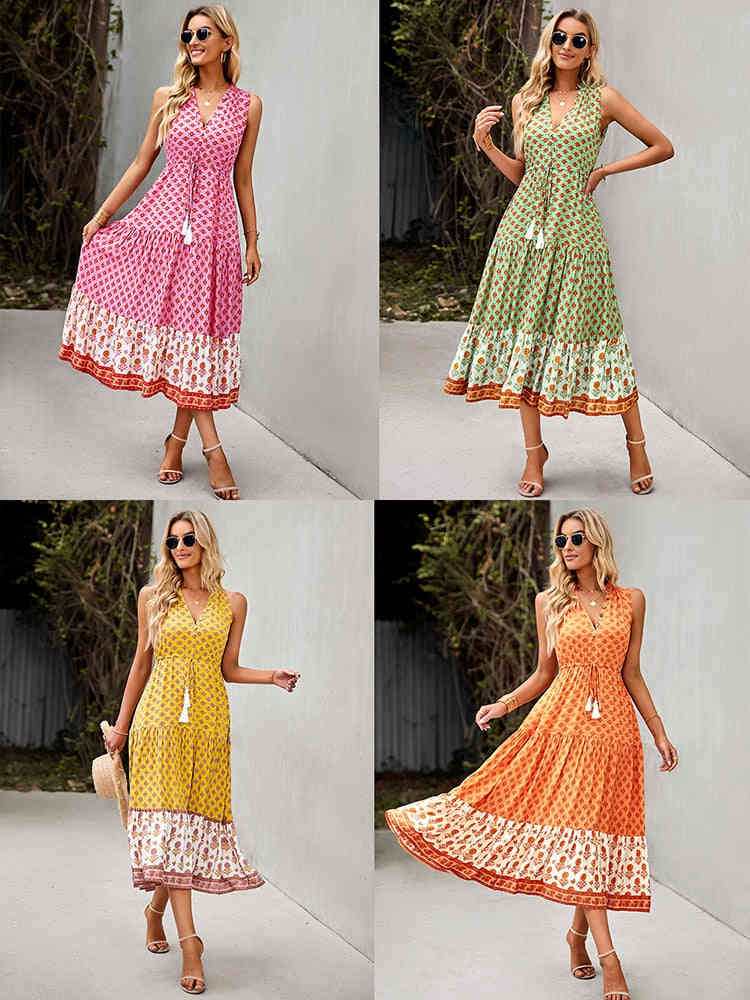 Eco-Chic Women's Bohemian Floral Maxi Dress