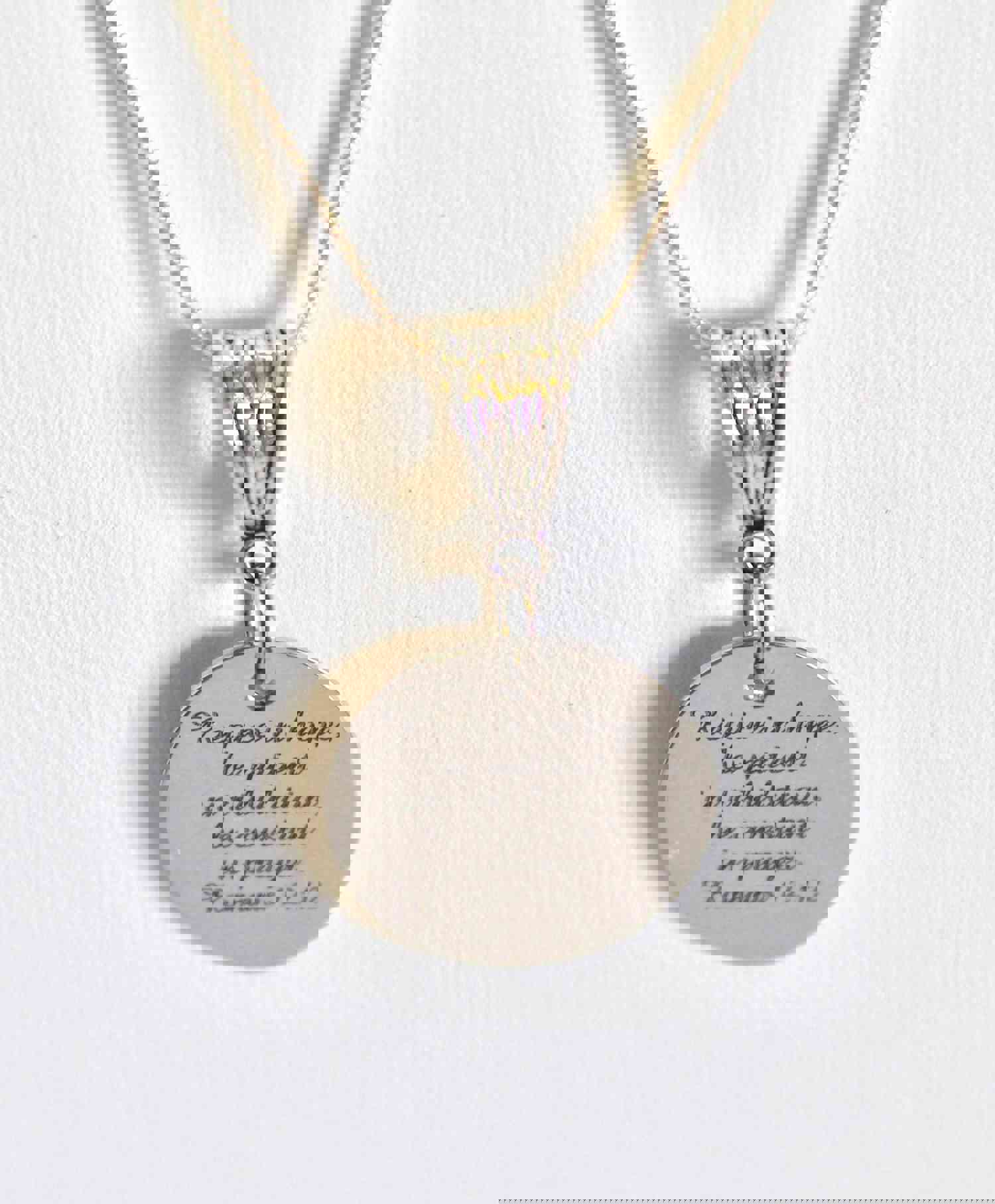 Stainless Steel Engraved Romans 12:12 Pendant Necklace, Christian Jewelry