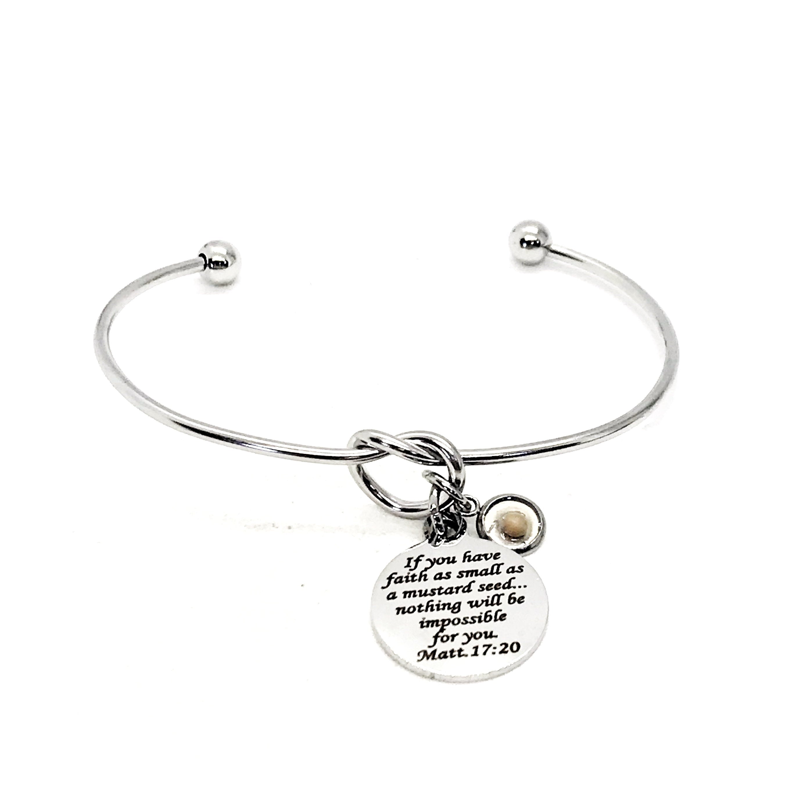 Faith-Inspired Mustard Seed Cuff Bracelet with Engraved Scripture