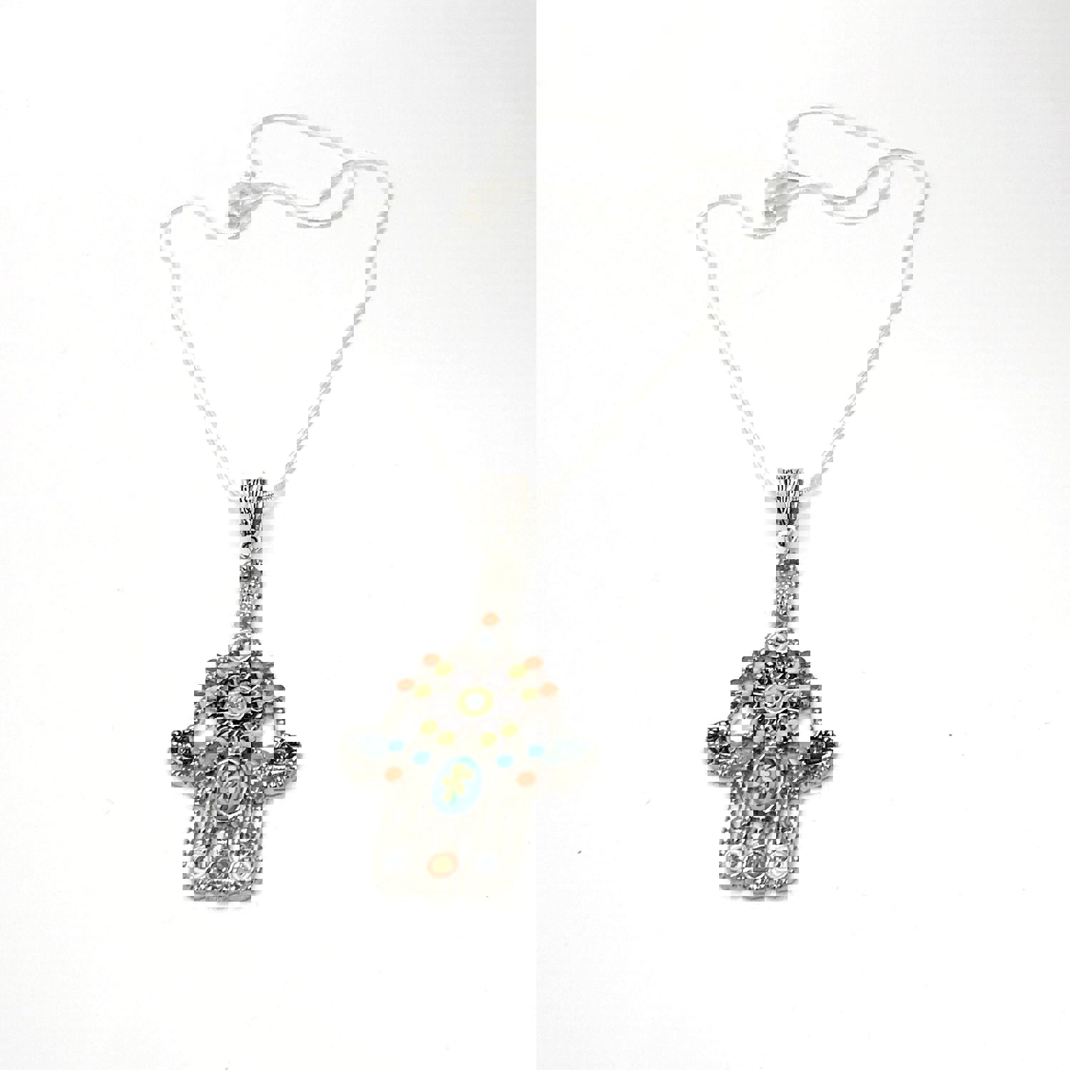 Stylish Silver-Tone Hamsa Pendant Necklace for Protection and Good Luck