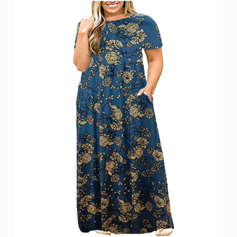 EcoBros Women's Summer Ankle-Length Print Maxi Dress