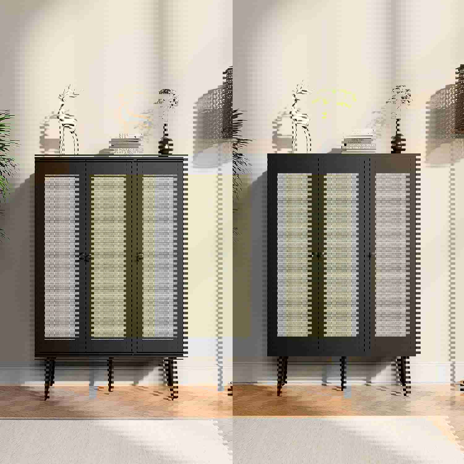 Elegant Rattan Buffet Cabinet with 3 Doors