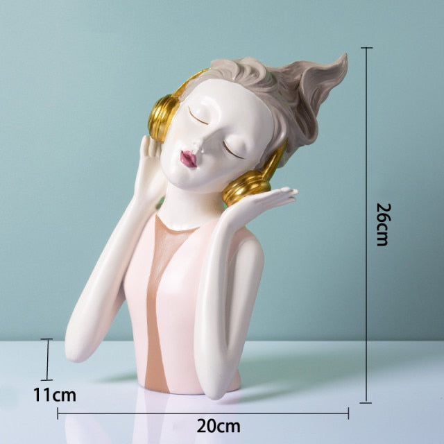 Elegant Headphone Girls Statue for Home Decor