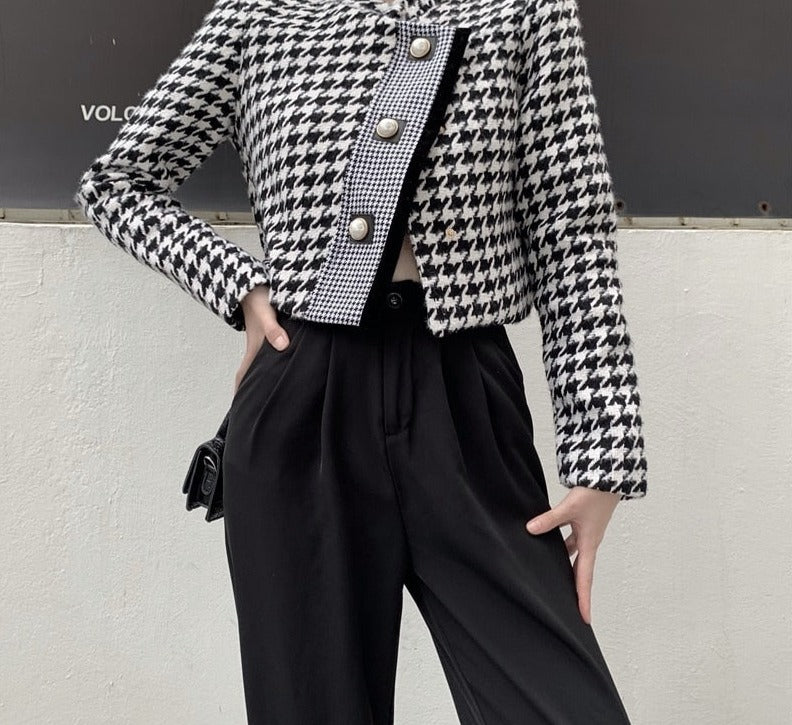 Autumn Women's Chic Plaid Short Coat