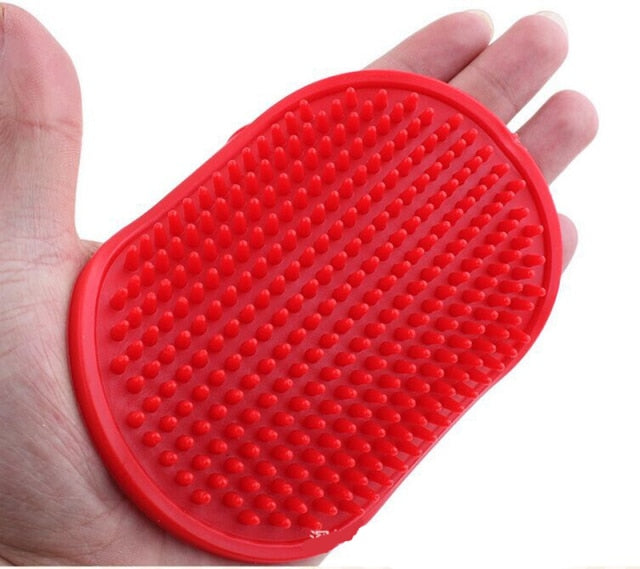 Stylish Blue Silicone Pet Grooming Glove with Rubber Feather for Dogs and Cats