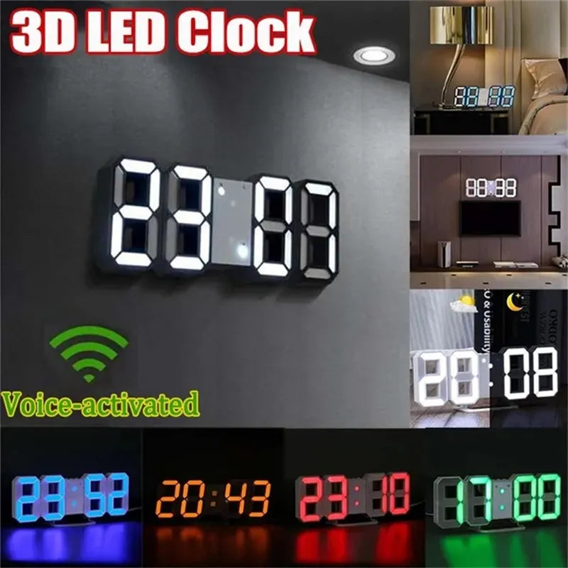 3D LED Digital Clock with Memory Battery, Glowing Night Mode