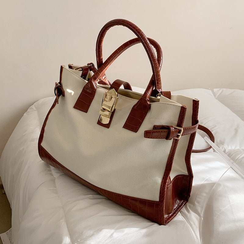 Kukombo Trendy Patchwork Canvas Tote Bag for Women