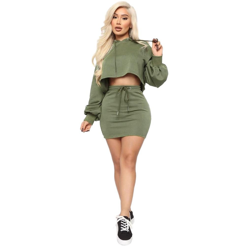 Women's Autumn Hooded Sweater & Mini Skirt Set
