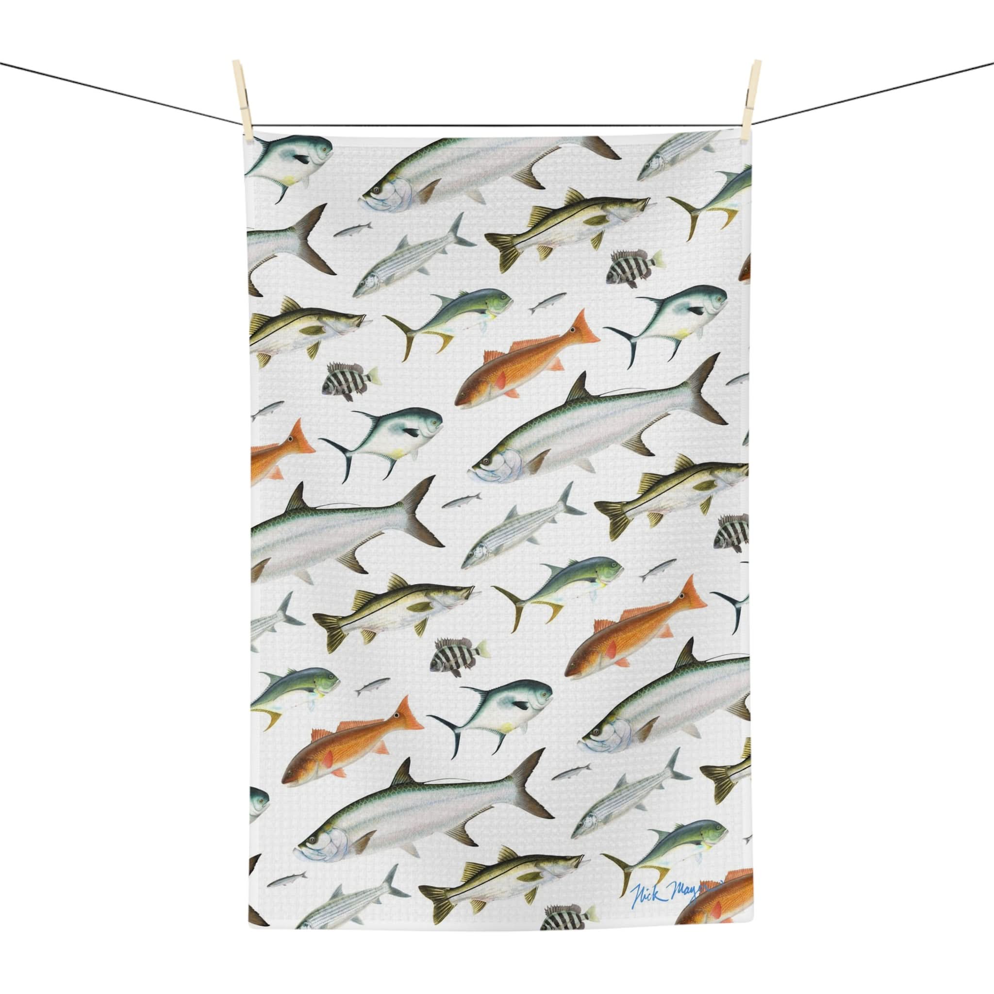 Vibrant Southern Flats Fish White Soft Kitchen Towel