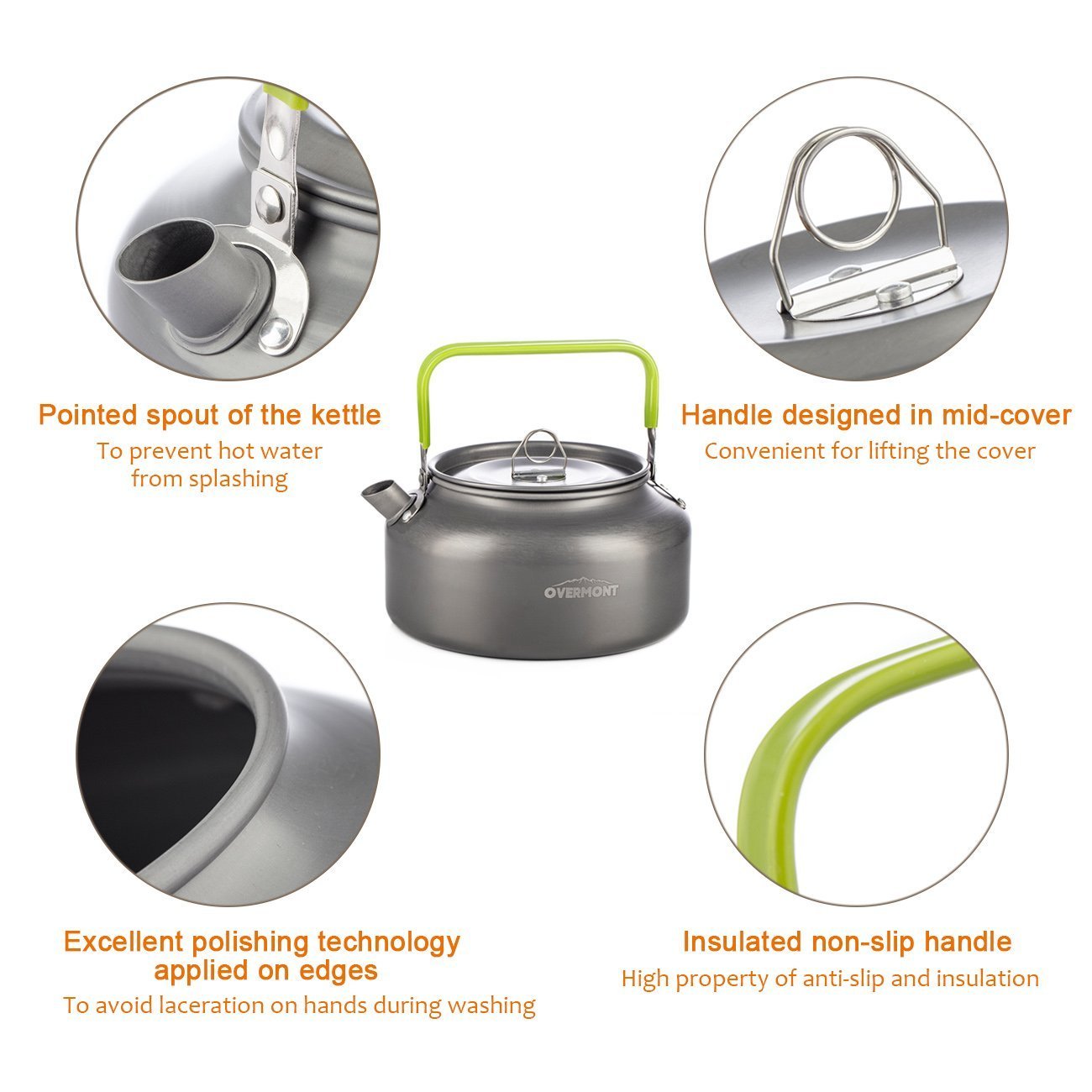 Overmont Camping Kettle - Safe, Lightweight Aluminum Outdoor Teapot