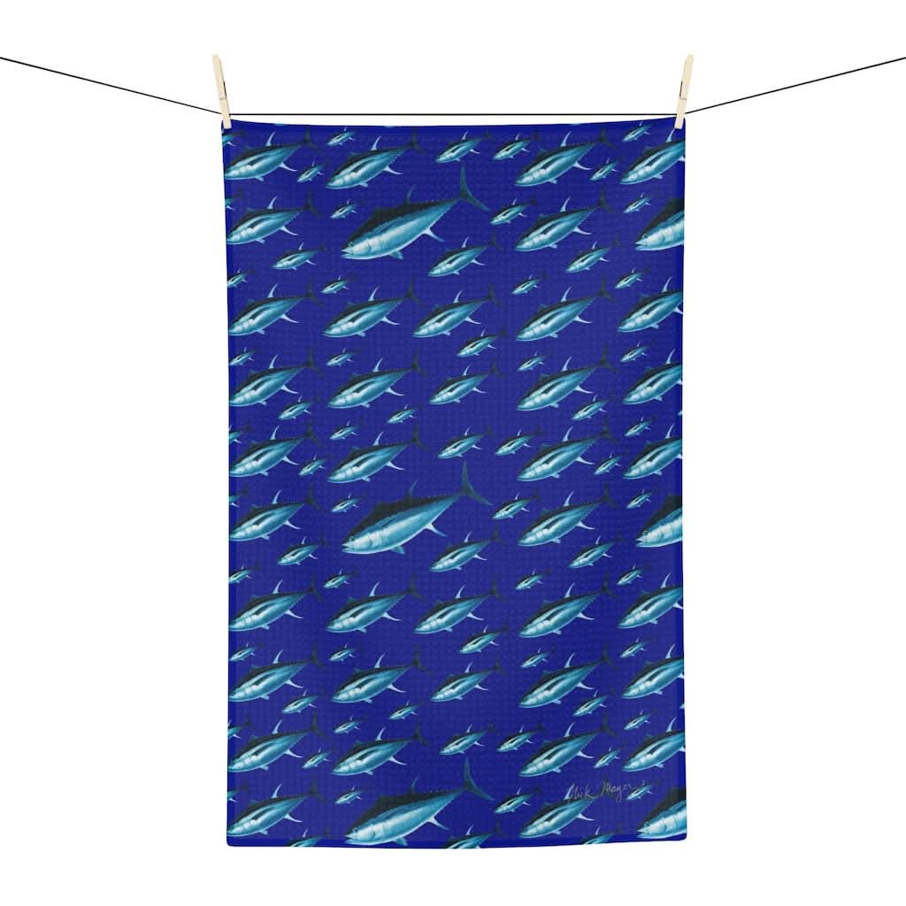 Vibrant Blue Tuna Watercolor Kitchen Towel