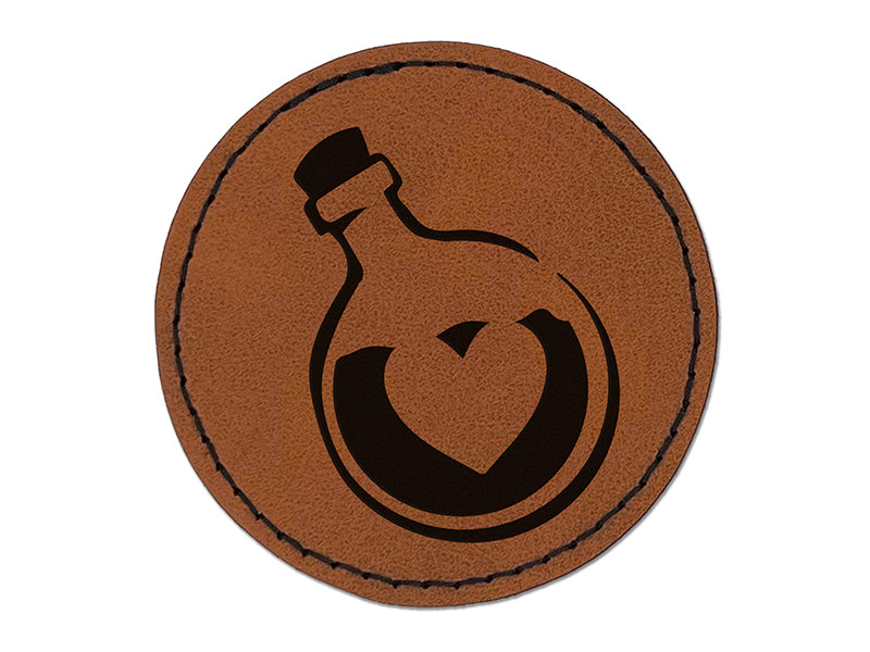 Heart Love Health Potion Bottle Round Iron-On Faux Leather Patch