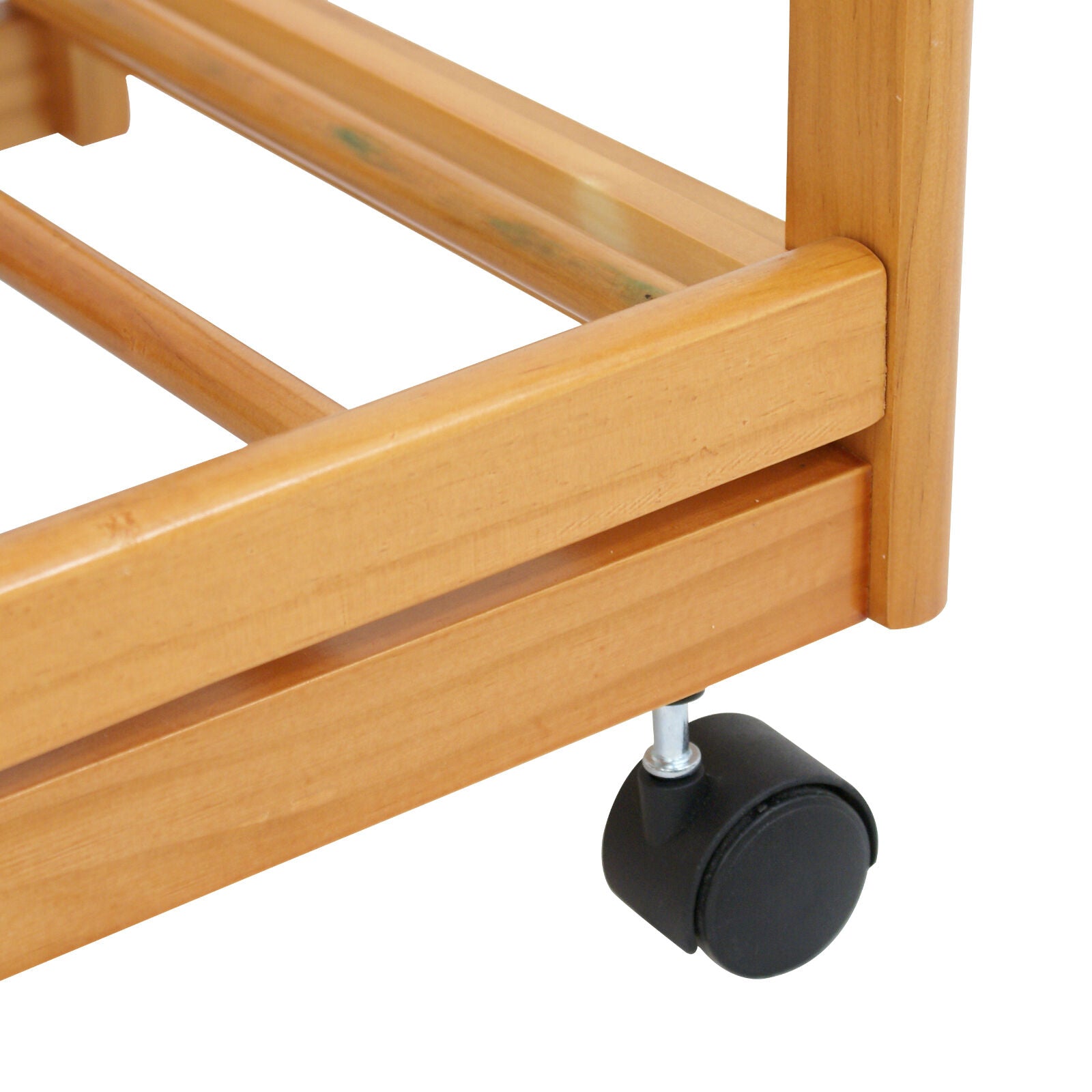 Pine Wood Rolling Kitchen Trolley with Storage Drawers and Bottle Rack