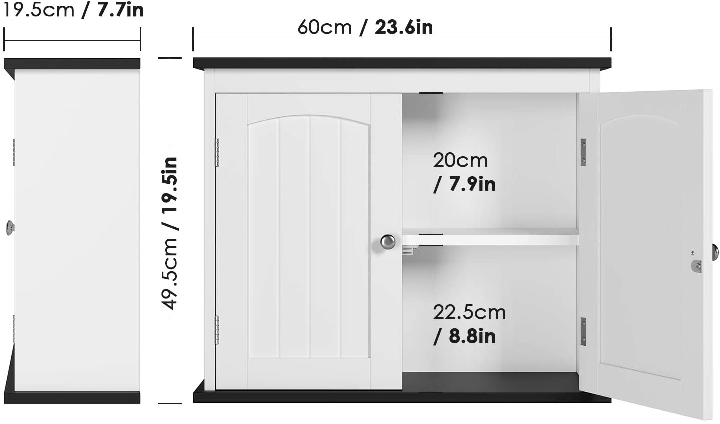 White Wall Mounted Cabinet with 2 Doors for Kitchen and Bathroom