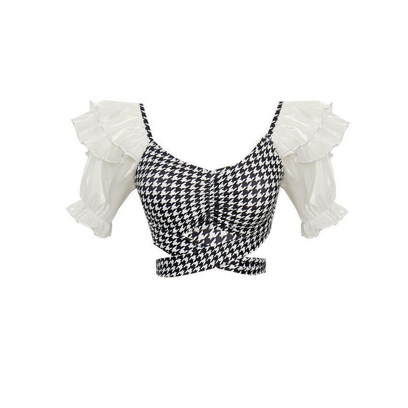 Stylish Vintage Chiffon Blouse & Sweet Skirt Set for Women