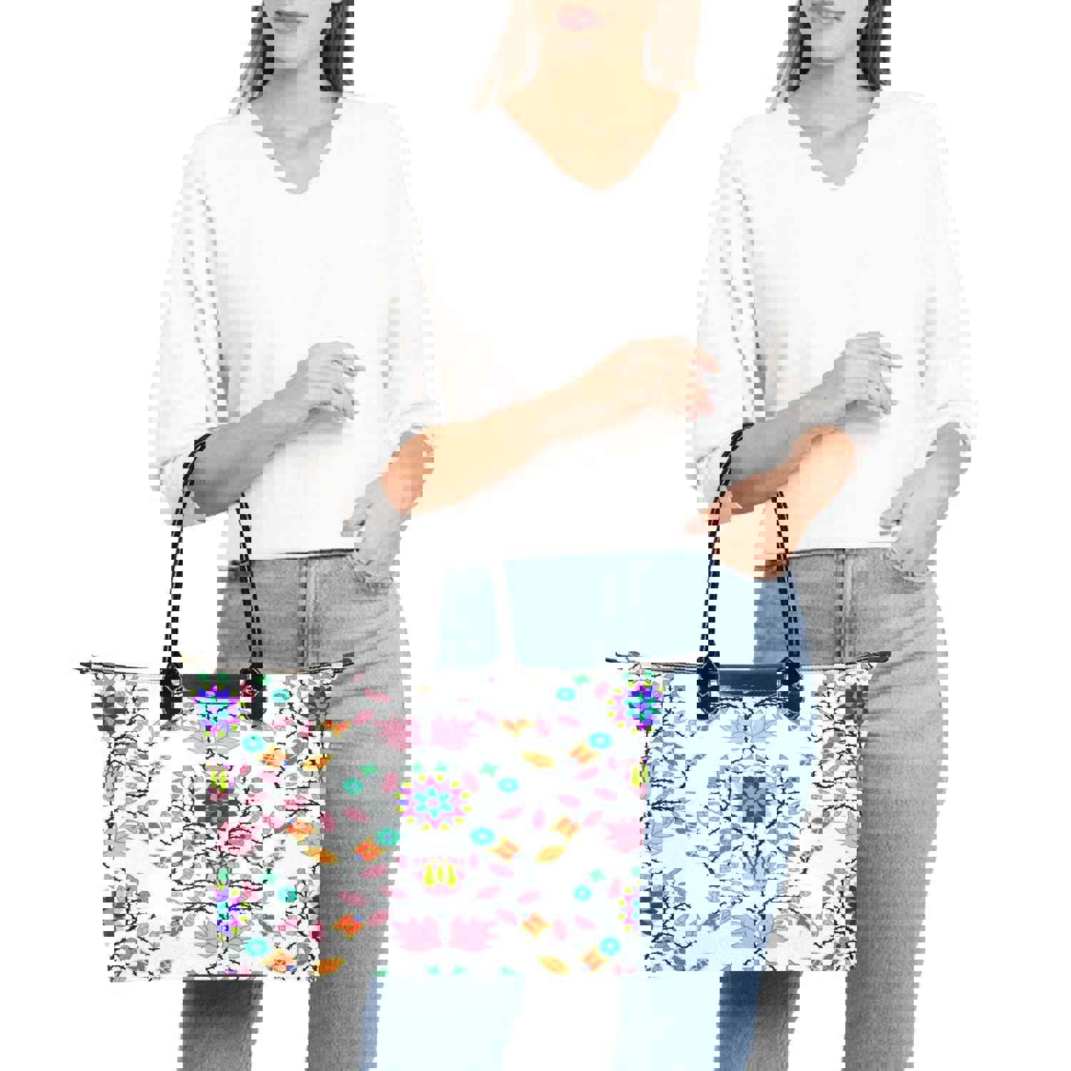Elegant Floral Beadwork Single-Shoulder Handbag