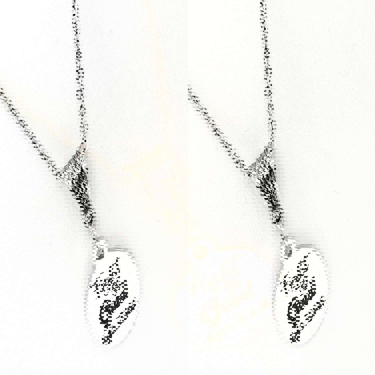 Faith-Inspired Stainless Steel Charm Necklace, Engraved with "Fight the Good Fight of Faith"