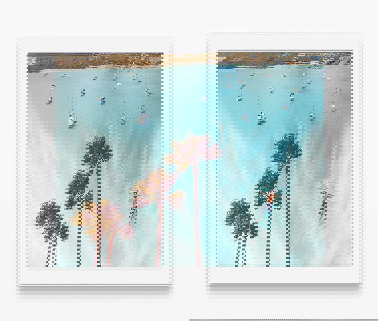 Beach-Inspired Palm Trees and Boat Collage Art Print