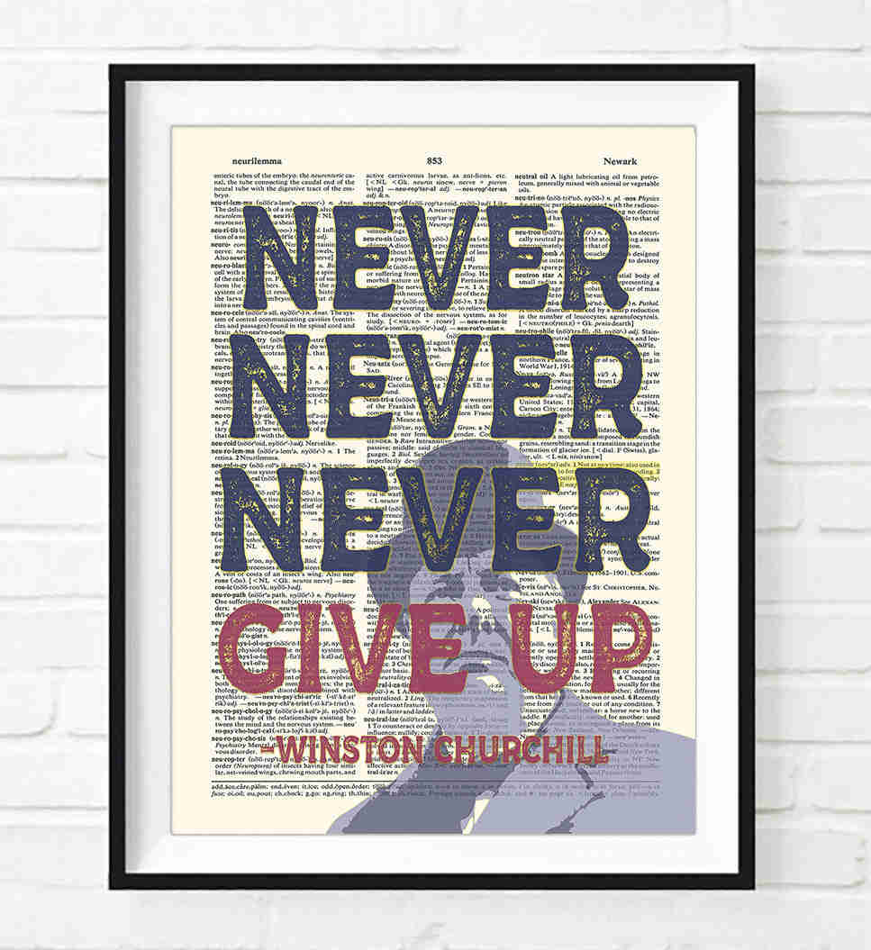 Inspirational Winston Churchill Quote Dictionary Art Print