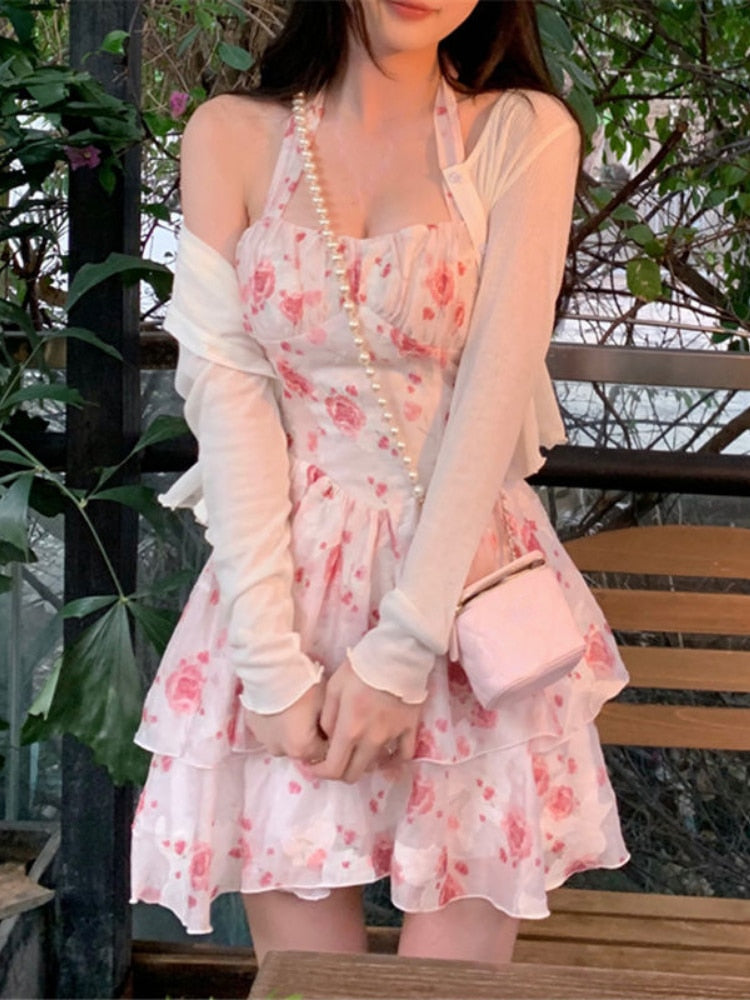 Kukombo Women's Floral Mini Dress & Casual Blouse Set