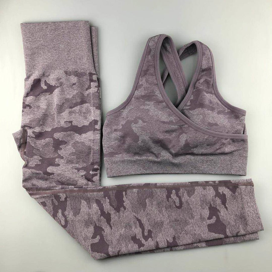 Camo Seamless Yoga Set for Women | High Impact Fitness Wear