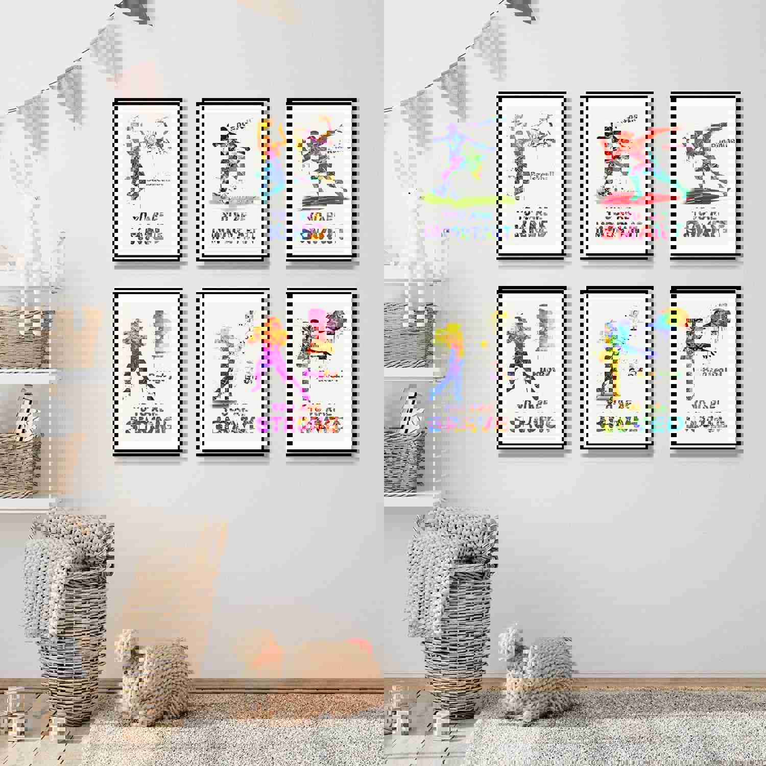 Inspirational Sports Wall Art Posters - Watercolor Spots for Kids' Rooms