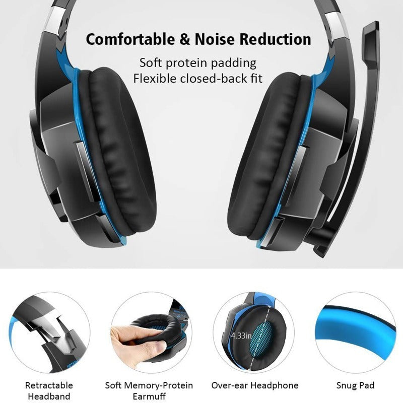 Gaming Headset with Condenser Mic, Volume Control & Soundproofing