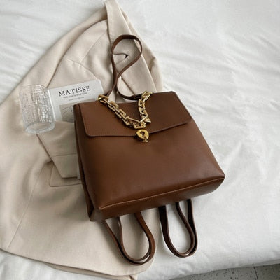 Kukombo Women's Fashion Backpack, PU Leather with Chain Detail