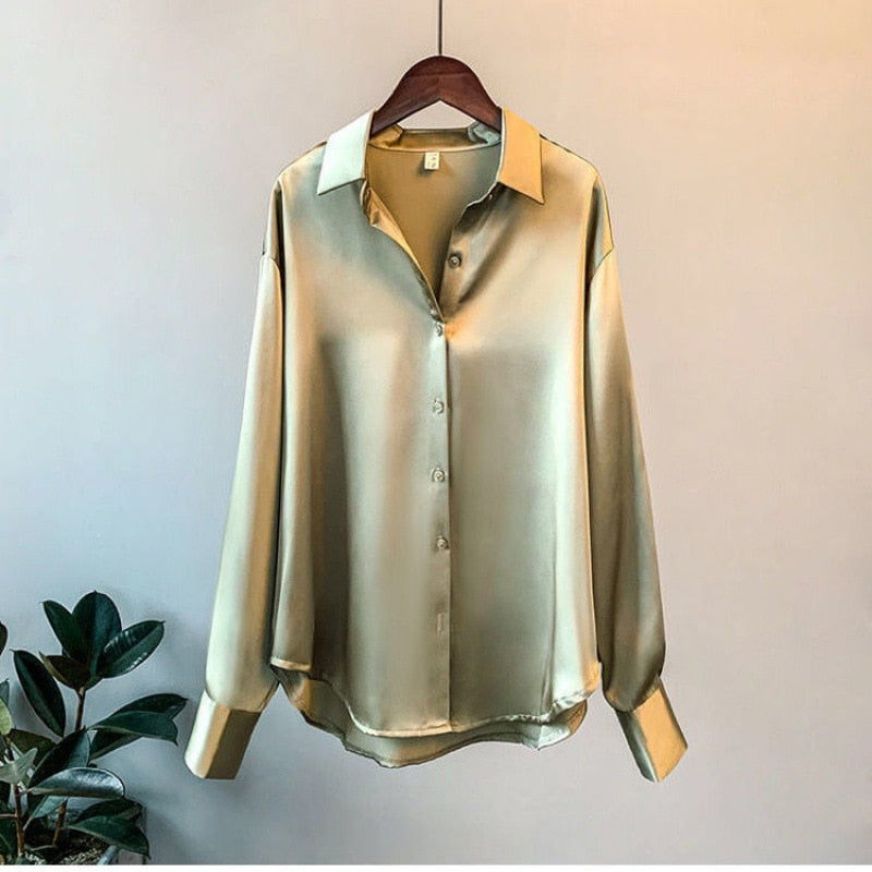 Elegant Chiffon Satin Shirt for Women - Office Lady Style