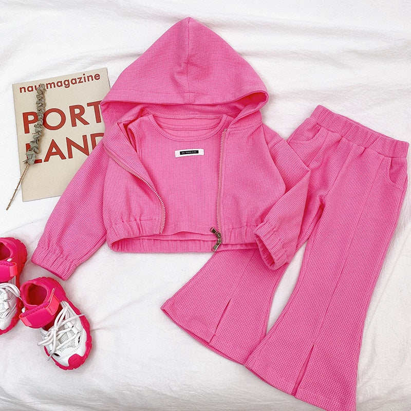 Winter Girls Hooded Jacket & Split Flared Pants Set