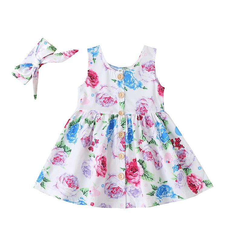 Summer Floral Ball Gown Dress for Girls with Embroidery Detail