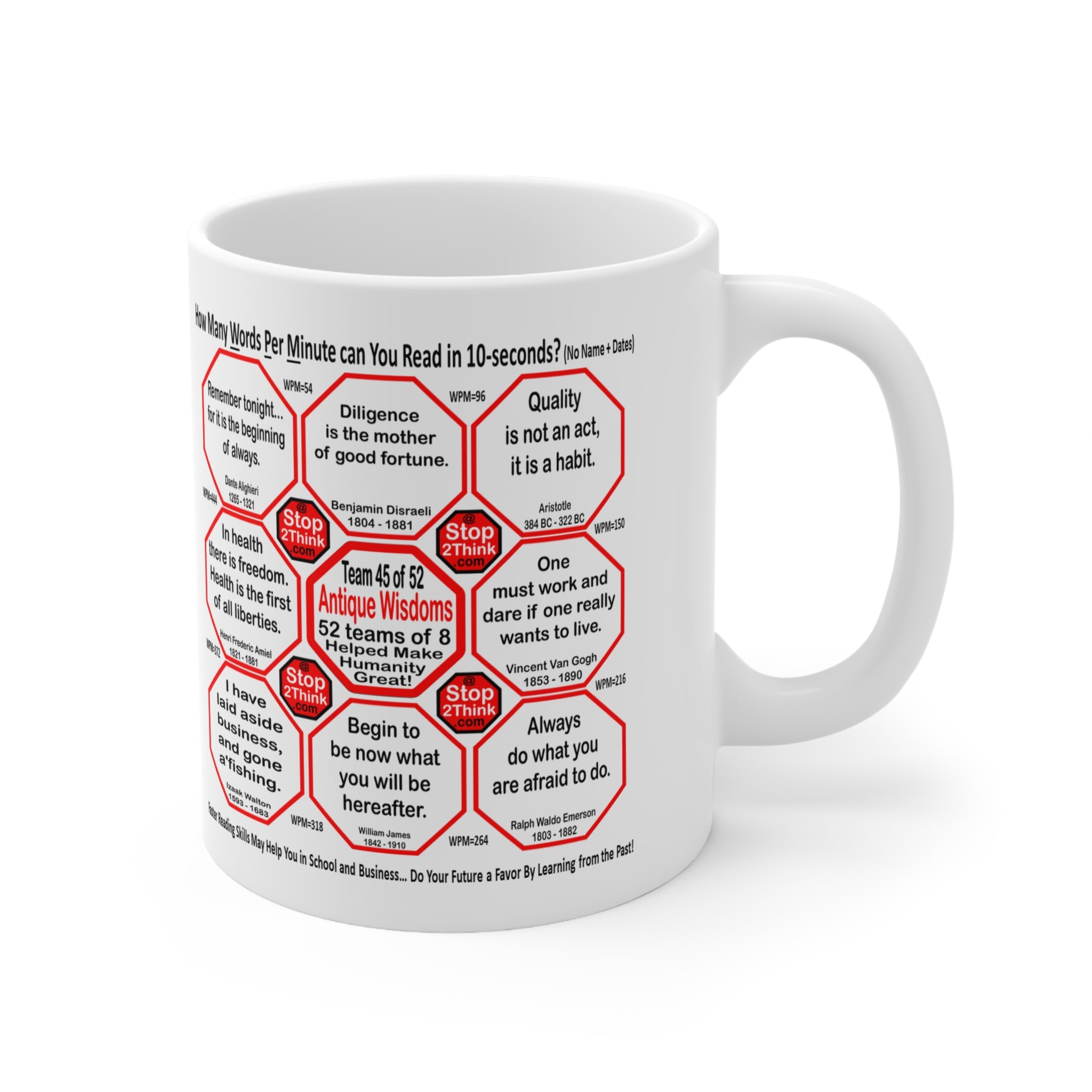 Speed Reading Challenge Mug - Test Your WPM with Wisdom Quotes