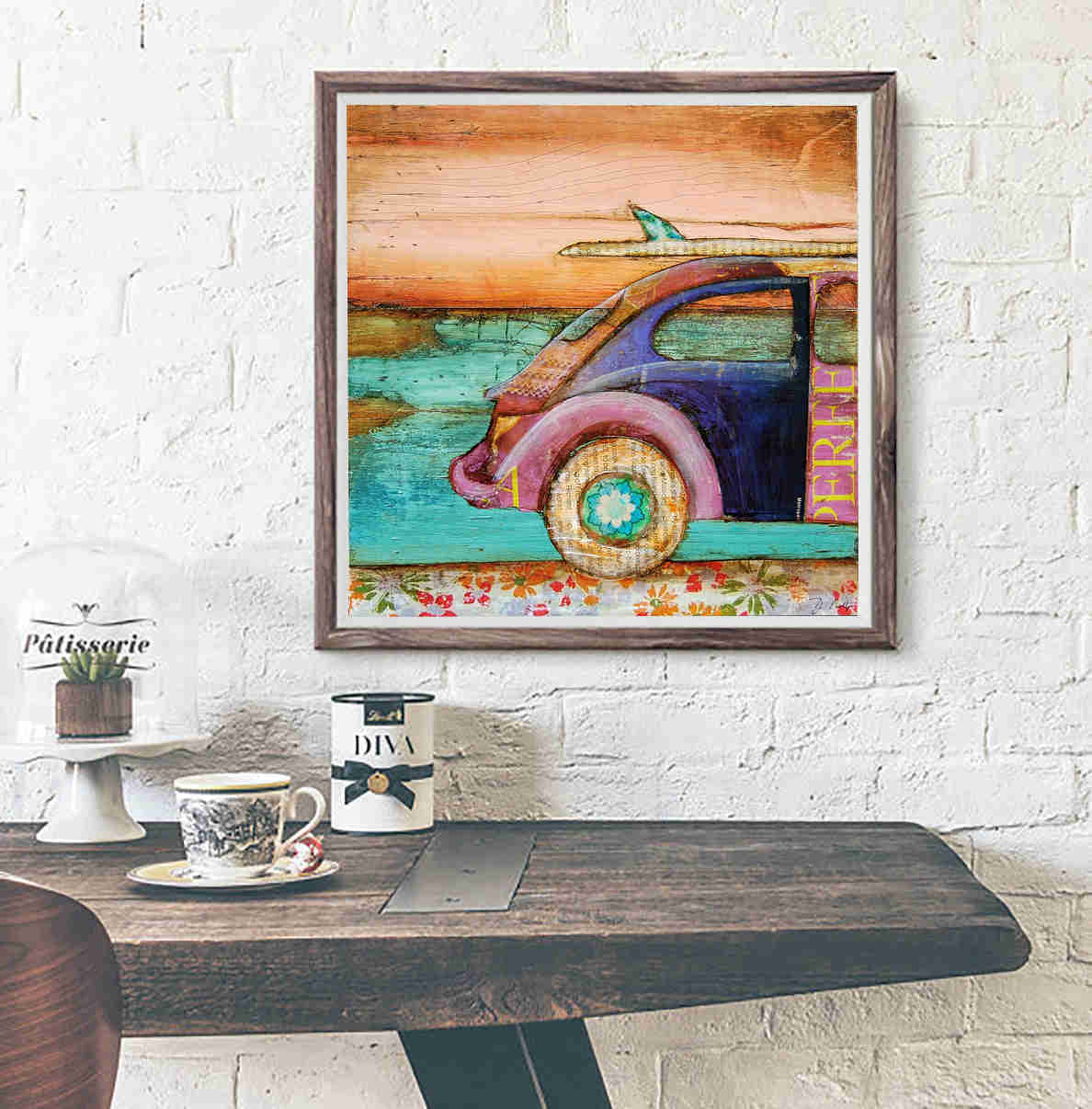 Surf's Up! Vintage VW Beetle Art Print by Danny Phillips
