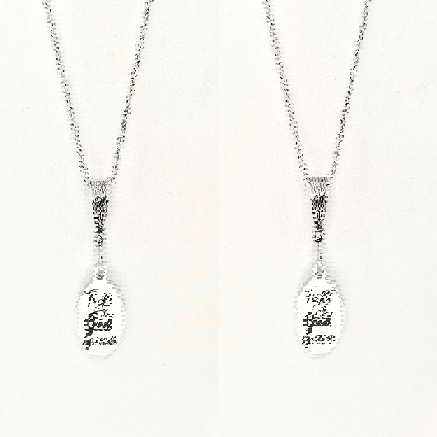 Faith-Inspired Stainless Steel Charm Necklace, Engraved with "Fight the Good Fight of Faith"
