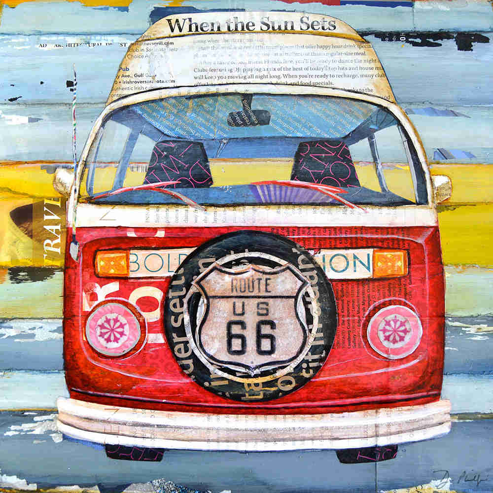 Route 66 Red VW Bus Mixed Media Art Print by Danny Phillips