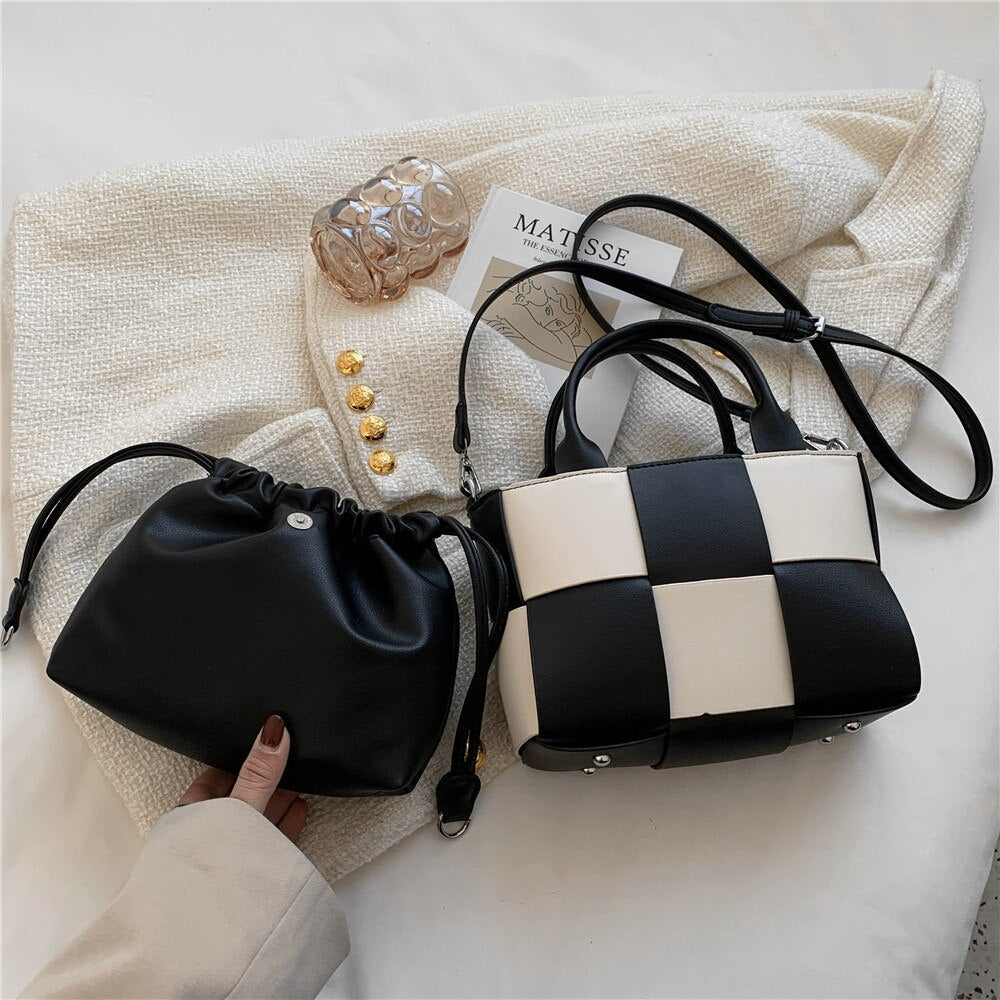 Kukombo Trendy Woven Checkered Women's Handbag