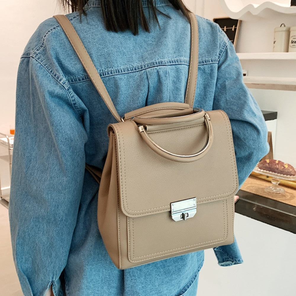 Vintage Women's PU Leather Backpack, Fashion School Bag for Females