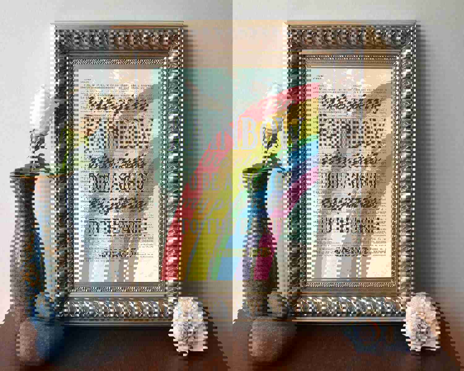 Vintage Bible Art Print - Genesis 9:13 Promise of Rainbow