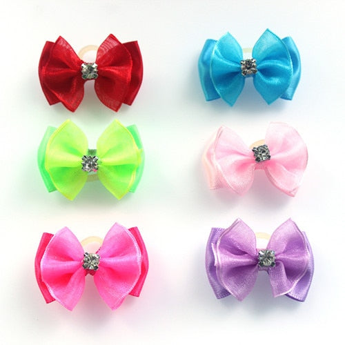 Stylish Pet Dog Hair Bows Set - 100pcs Handmade Rhinestone & Lace Grooming Accessories