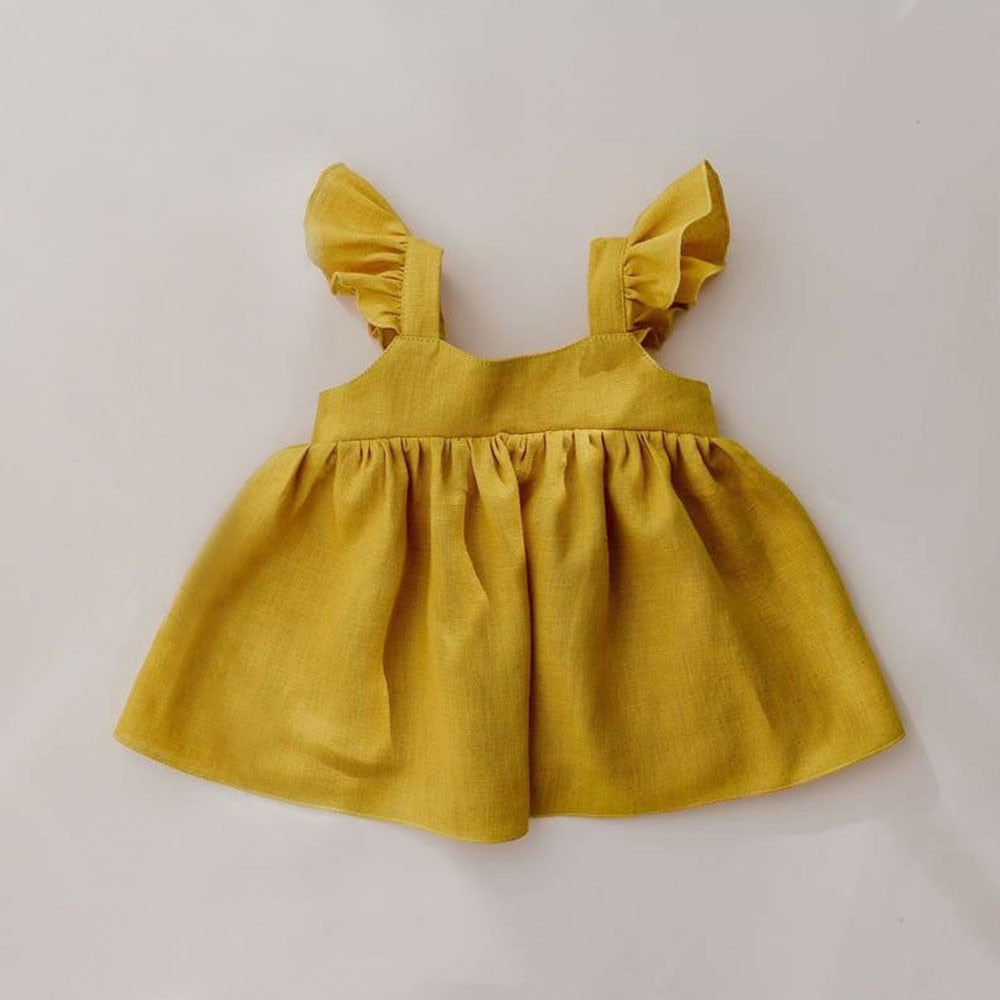 Cotton Linen Baby Girl Dresses for Summer, Cute A-Line Mini Dresses