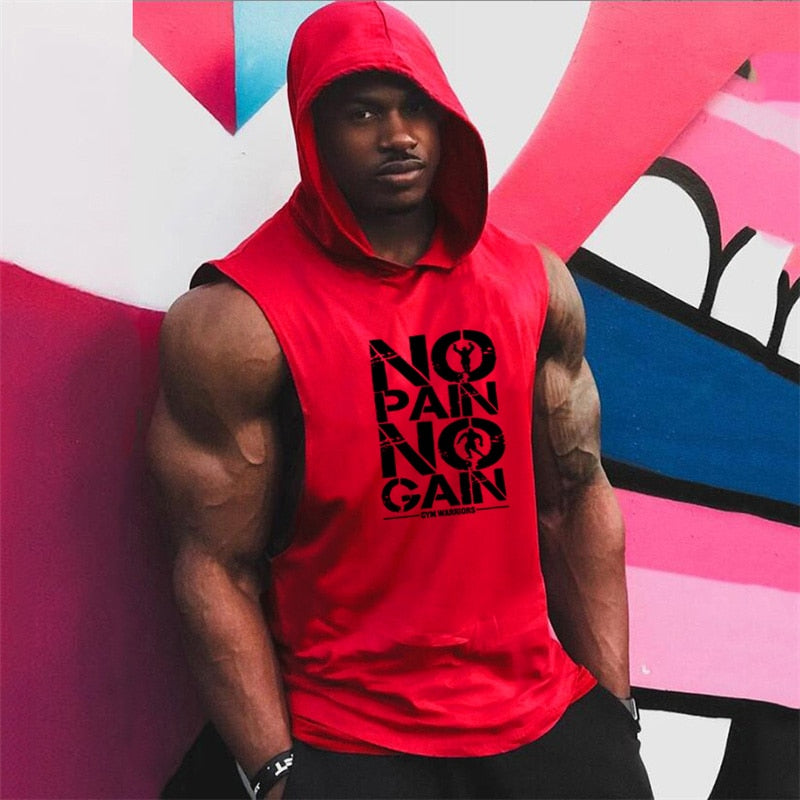 Men's Gym Hooded Tank Top, Cotton Sleeveless Vest for Fitness & Sports