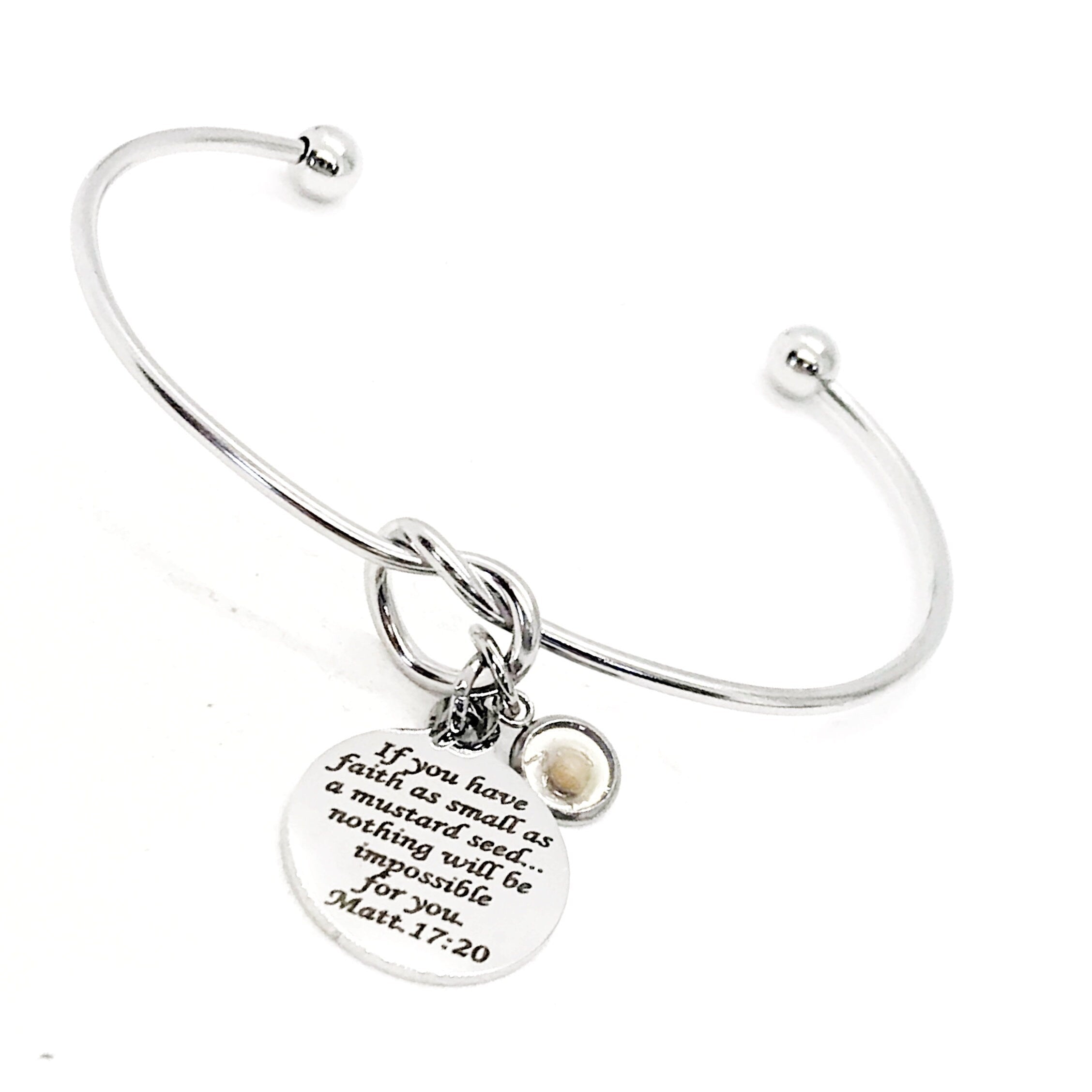 Faith-Inspired Mustard Seed Cuff Bracelet with Engraved Scripture