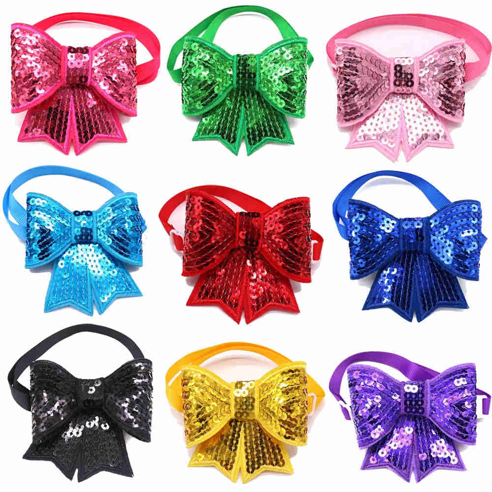 50pcs Christmas Pet Bow Ties - Adjustable & Festive for Dogs & Cats